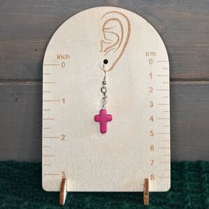 Hand Crafted Pink Cross Dangle Earrings